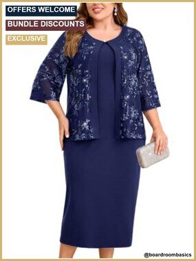 Plus Size 2 Piece Dressy Suit Sequin Jacket Formal Mother of Bride Midi Dress